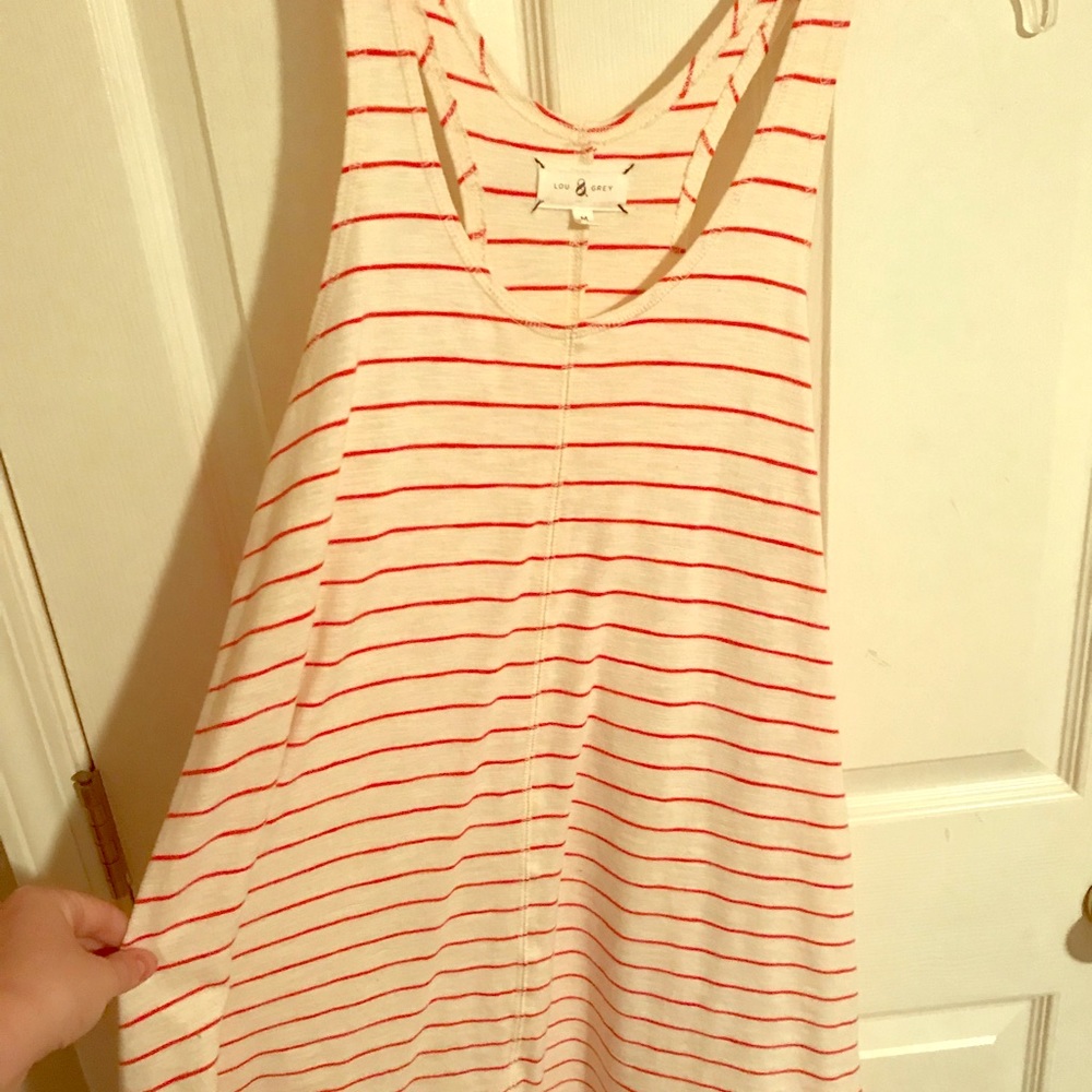 Red and white diagonal stripe dress from the Loft